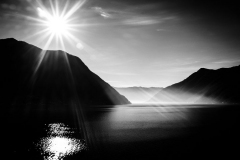 Como lake view with sun